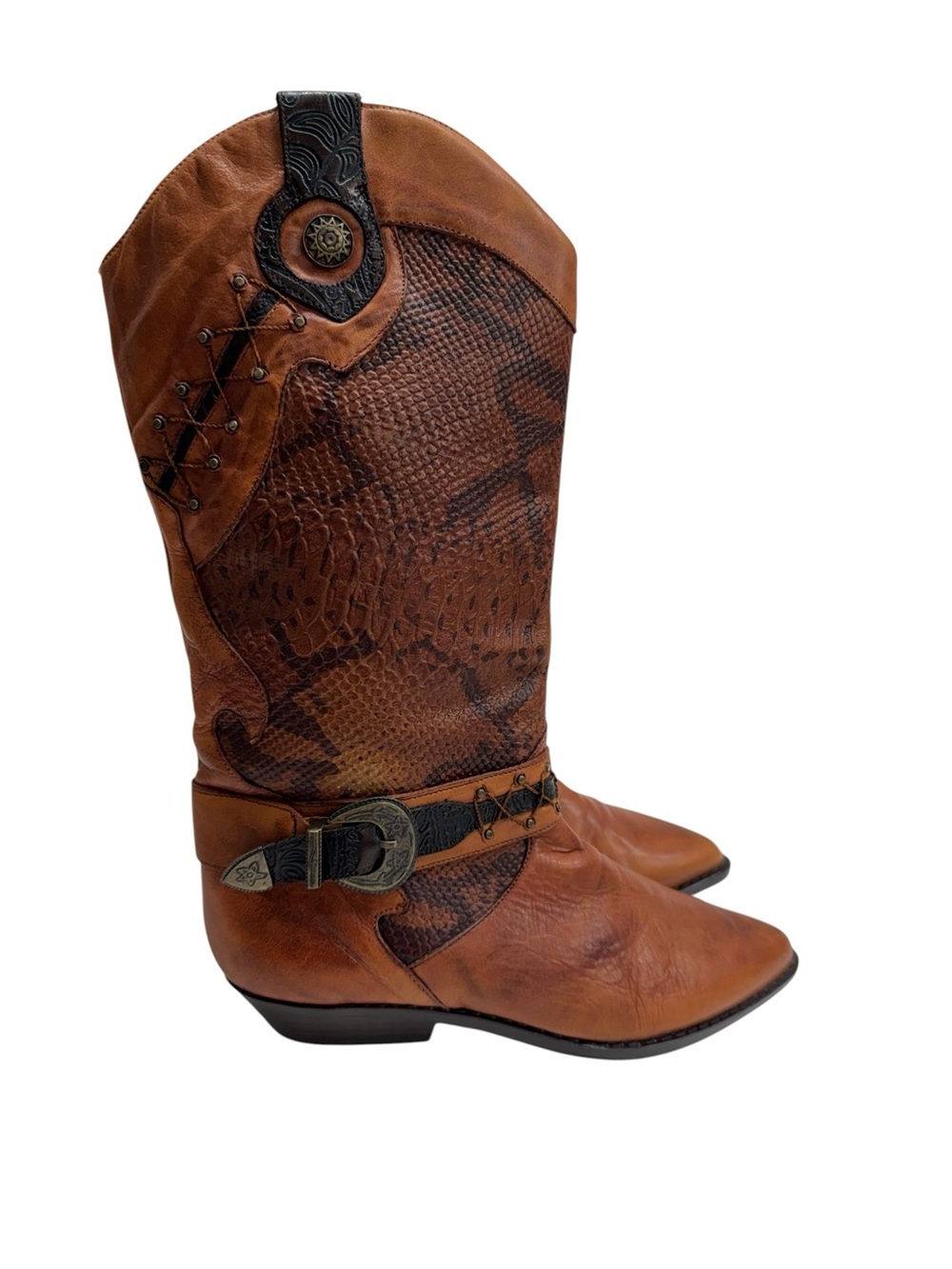 Brown Western Leather Ankle Boots - Women's Cowgirl Booties - Picture 2 of 10